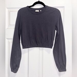 Aritzia Wilfred Jolie Long Puffed Sleeve Shirt Cropped Blue Gray Size XS